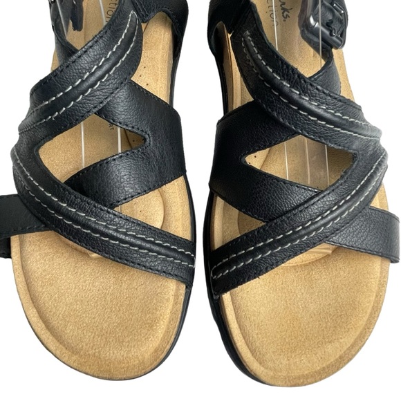 Clarks WMN Brynn Ave Sandals Leather Black Comfort Strappy Wedge Platform Sz 9.5 - Picture 2 of 15